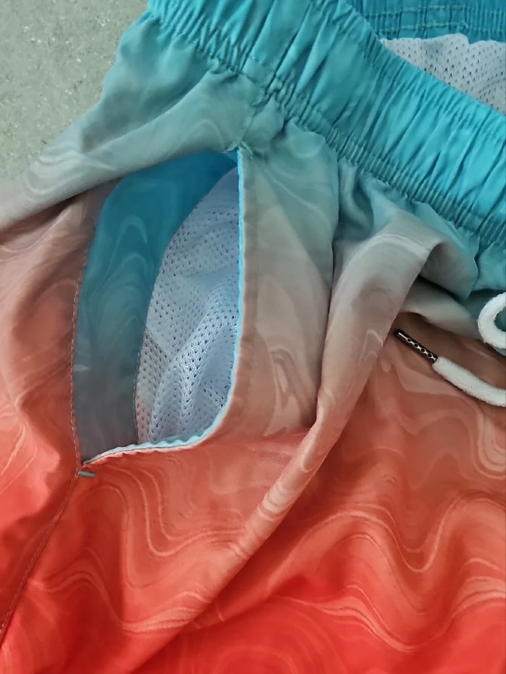 Men's Gradient Swim Trunks in Turquoise & Coral, Size Small